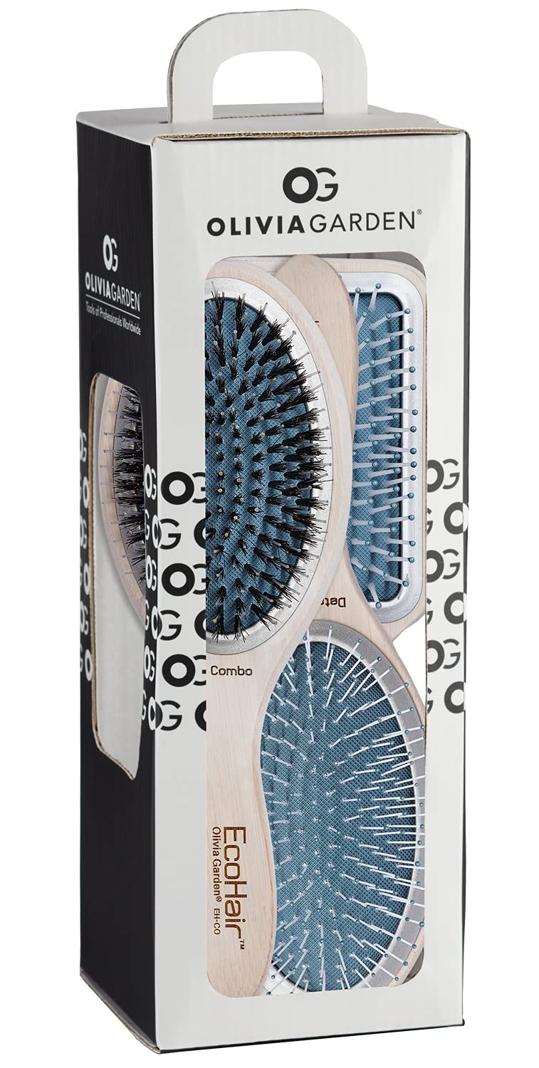 Olivia Garden EcoHair Bamboo Paddle Hair Brush Size:3-pc kit (EHBOX02): EH-DET, EH-CO, EH-PDL