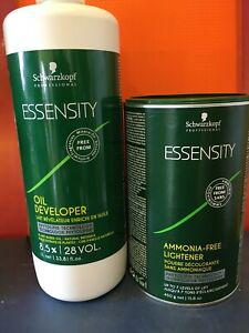 Schwarzkopf Essensity 8.5% 28 Volume Oil Developer 1 Liter, Schwarzkopf Essensity Ammonia-Free Lightener 450 grams, and M Hair Designs Tint Brush/Comb